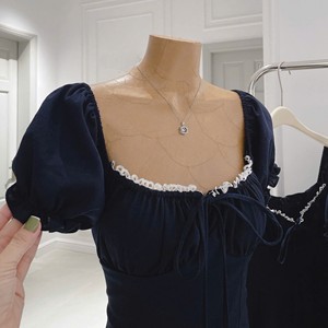 Premium OEM Solid Woven Vintage Off-the-Shoulder Flared <b>High</b> <b>Waist</b> A-Line Breathable Maxi <b>Dress</b> Ruched Detail Puff Sleeves Women - Product Image 2