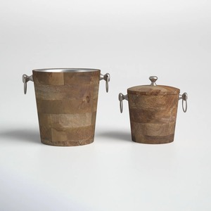 ชุดถังแช่ไวน์ไม้มะม่วงธรรมชาติ พร้อมหูจับวงแหวนสีเงินวินเทจ สไตล์บ้านไร่ ถังน้ำแข็งไม้หลากสี - Product Image 1