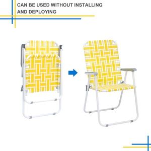 2 chaises de plage pliantes en acier jaune et blanc avec sangles en PP, capacité de 120 kg - Product Image 4