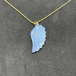 Collar con Colgante en Forma de Alas de Opalita, Chapado en Oro de 18k, Amuleto de Piedra Preciosa Tallada a Mano, Cadena de Cuerda, Joyería al por Mayor para Revendedores - Product Image 5