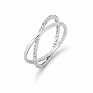 Anillo de Doble Eternidad Cruzado con Diamantes Pavé en Plata de Ley 925, Estilo Moderno, en Oro de 10K o 14K con Diamantes Cultivados en Laboratorio para Mujer - Product Image 1