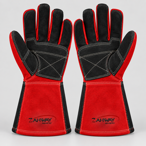 Nouveauté : Gants de soudage tactiques en cuir rouge et noir, longueur poignet, durables, pour usage extérieur et hivernal - Product Image 5