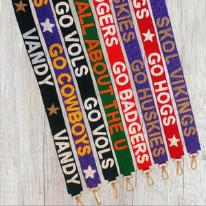 Correa ancha de vaquero con cuentas para bolso de estadio, cartera, día de partido, universidades, correa de bolso con cuentas personalizada - Product Image 1