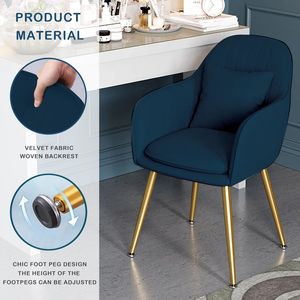 Salotto della metà del secolo in velluto blu con 2 poltrone accentate sedile imbottito e gambe in metallo dorato per gli ospiti del Club di ristorazione - Product Image 5