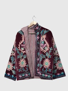 Velvet Floral Embroidered Jacket Mandarin Collar Full Sleeve Plus Size Women's <b>Winter</b> Wear Elegant Style - Product Image 5