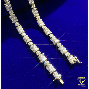 Collier Hip Hop de Luxe en Argent Sterling 925 avec Diamants Moissanite et Maillons Baguette, Plaqué Or, pour Vente en Gros de Bijoux - Product Image 3