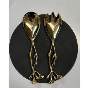 Juego de Servidores de Ensalada de Metal Dorado con Mango de Diseño, Cubiertos Elegantes para Uso en el Hogar y Restaurantes - Product Image 1