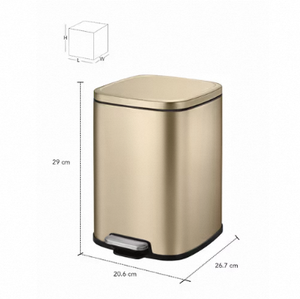 Stainless Steel Square Pedal Dustbin Soft Close <b>Lid</b> Modern Bathroom Kitchen Trash Can With Foot Step <b>Bin</b> - Product Image 4