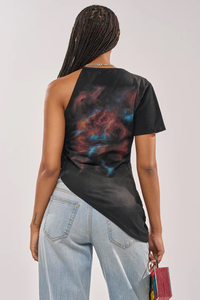 Untamed Print <b>Asymmetric</b> T-Shirt Women Street Style Casual Short Sleeve Black Galaxy Design Summer Fashion <b>Top</b> - Product Image 4