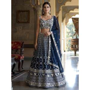 Magnifique Lehenga Choli de réception en Georgette brodé de sequins bleus pour femmes - Product Image 1
