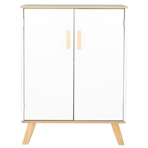 Mobile da Bagno FCH in Legno Massello a Doppia Anta, Bianco e Colore Venatura Legno, per Stoccaggio in Soggiorno - Product Image 3