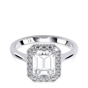 Bague de fiançailles en or massif 14 carats avec diamant de laboratoire taille émeraude et halo, bijou de mariée élégant à taille rectangulaire et à facettes, bague de mariage - Product Image 1