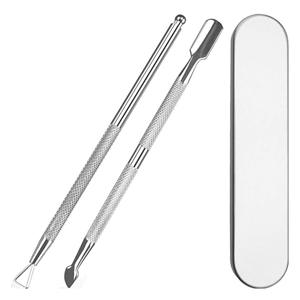 Empujador de cutículas de acero inoxidable de doble punta, juego de herramientas para manicura y cuidado de cutículas. - Product Image 1
