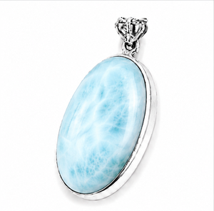 Pendentif en larimar, collier en argent sterling 925 avec pierre précieuse bleue, bijou ovale en larimar, fait main, pièce maîtresse - Product Image 1