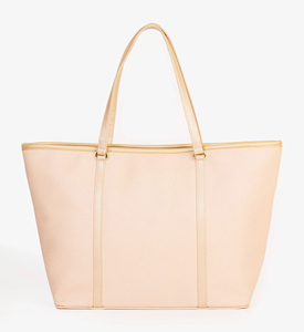 Sac fourre-tout en toile crème avec poignées en cuir marron, design uni portable, écologique, tissé, fournisseur OEM - Product Image 6