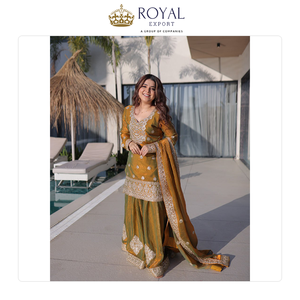 Nouvelle collection de tenues Sharara pour mariage, style tendance, en chiffon lourd avec broderie Zari et sequins - Product Image 5