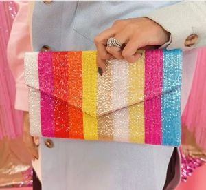 Handmade Seed Bead Clutch Bag Floral Embroidery Evening Purse Yellow Pink Beaded Envelope Wallet Women Party Wedding Handbag - Product Image 3