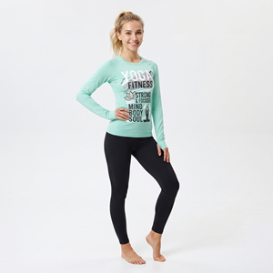 T-shirt de yoga à manches longues pour femmes, imprimé, col rond, tricoté en polyester, haut de sport, style sportif, coupe ajustée, tee-shirt de fitness pour femmes - Product Image 1