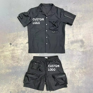 Ensemble chemise et short décontracté pour homme, manches courtes, couleur unie, respirant, séchage rapide, col rabattu, tricoté, pour l'été - Product Image 2