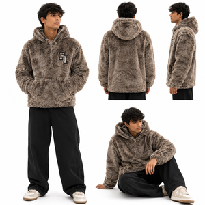 Quarter Zip Custom Embroidered Logo Men's Hoodies Sherpa Fleece Pullover Front Pocket Relaxed Streetwear Casual Winter Wear USA - Product Image 4