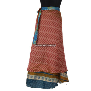 Hot-Sale Ladies Latest Wrap <b>Skirt</b> Design in Summer 2026 2 Layer Reversible Magic Silk Saris Wrap Long <b>Skirt</b> <b>Boho</b> Maxi Reversible - Product Image 2