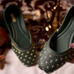 Laser-Cut Printed Anti-Slippery Calming Green <b>Khussa</b> Faux Leather Fashion Trend Customizable Design for All Seasons - Product Image 5