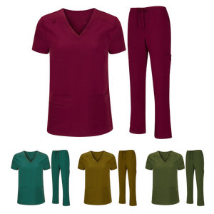 Unisex Healthcare <b>Scrub</b> Tops Moisture-Wicking Stretch 100% Cotton Shirts with V-Neck Collar Ribbed Side Panels Woven Fabric - Product Image 1
