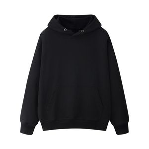 Sweat-shirt à capuche noir pour femme, couleur unie, en coton tricoté, manches longues, décontracté, pour l'automne - Product Image 1