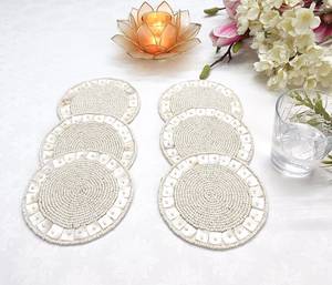 Set of 6 Handmade Polyester/Cotton Floral Pattern Stripe Style Embroidered <b>Coasters</b> Eco-Friendly for Home & Hotel Use - Product Image 3