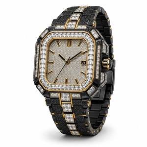 Reloj de lujo para hombre con diamantes de oro, poligonal, analógico, de cuarzo, con correa de acero inoxidable y caja de oro amarillo - Product Image 5