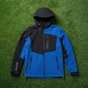 Chaqueta cortavientos con capucha para hombre, azul y negra, con bloques de color, cremallera completa, para deportes al aire libre y senderismo, con bolsillos. - Product Image 6