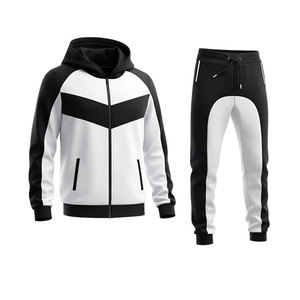Conjunto Deportivo para Hombre en Contraste Blanco y Negro – Sudadera con Cremallera y Pantalones Jogger, Ropa Deportiva Ajustada Informal para Gimnasio - Product Image 1