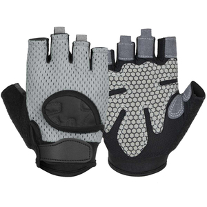 Guantes de fitness de medio dedo, de malla, transpirables, para entrenamiento en gimnasio, unisex, con soporte para muñeca, color gris - Product Image 1