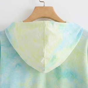 Women's Tie Dye Hooded Crop Top Full Sleeve Knitted Casual Spring Sweatshirt Breathable Cotton <b>Bamboo</b> Fiber - Product Image 3