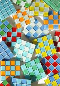 Sous-verres en mosaïque de verre quadrangulaires, en vrac, faits à la main, multicolores, à motif quadrillé, modernes, pour protéger les tables à manger - Product Image 6