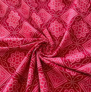 <b>Red</b> Hand Block Printed Cotton Fabric Geometric Floral Jaipur Sanganeri Dress <b>Material</b> Apparel Textile Wholesale - Product Image 2