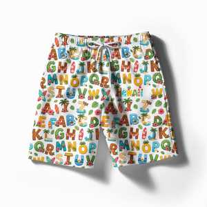 Pantalones cortos con estampado de alfabeto colorido para hombre, con estampado de palmeras y flores, secado rápido, cintura con cordón, ropa de baño informal - Product Image 2