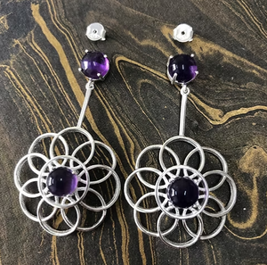 12.0 Grams Amethyst Gemstone <b>Silver</b> <b>Studs</b> Earrings Floral Shape Design 925 Sterling <b>Silver</b> Unique Jewelry - Product Image 3