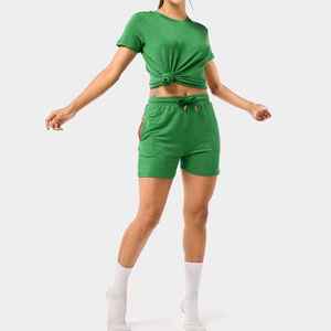 Wholesale High Quality Best Selling Women's Solid Casual Two Piece T-shirt and Shorts Set for Summer Ankle-Length Eco-Friendly - Product Image 1