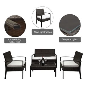 Set Divano da Giardino in Rattan con 2 Poltrone e Divanetto, Tavolino da Caffè in Vetro Temperato per Esterni XH - Product Image 4