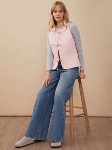 Pantalones Vaqueros de Cintura Alta y Pierna Ancha, Lavado a la Piedra, Algodón, Corte Holgado, Color Sólido, Estilo Otoñal - Product Image 3