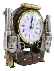 Horloge de table vintage en aluminium, design revolver, mouvement à quartz, décoration de bureau, style western cowboy, pour la maison ou le bureau. - Product Image 5