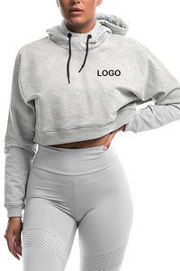 Sweat-shirt à capuche court noir pour femme avec logo imprimé, manches longues, tricoté, pour l'automne - Product Image 3