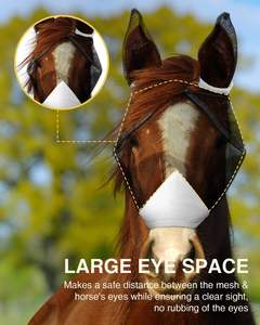 Masque anti-mouches pour chevaux en maille extensible douce avec protection des oreilles, respirant, en polyester élastique, protection UV - Product Image 6