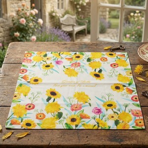 [K-ESSENTIALS] Bandana jaune à fleurs en tissu de coton 50x50cm 60s, doux, écologique, foulard - Product Image 2