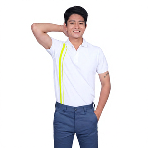 Polo à manches courtes pour homme, blanc, couleur unie, décontracté, respirant, tissu popeline, coupe classique - Product Image 3