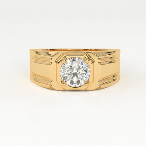 Bague signet octogonale biseautée pour homme en or 14 carats avec diamant de laboratoire moderniste chanfreiné Aarinya - Product Image 1