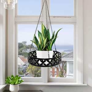 Panier suspendu en métal pour plantes d'intérieur et d'extérieur, support de pot de fleurs, décoration de jardin et de maison, antirouille, noir moderne - Product Image 2
