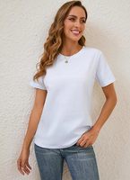 Camiseta de Mujer Blanca con Cuello en V, Manga Corta, Corte Regular, 100% Algodón Jersey, Color Sólido, Transpirable, Ecológica, para Toda Temporada