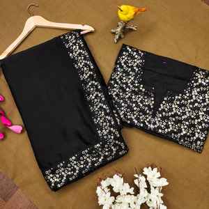 RV Creation Designer Saree con bordado de secuencia Trabajo Color negro Tamaño sin coser Accesorios étnicos - Product Image 1